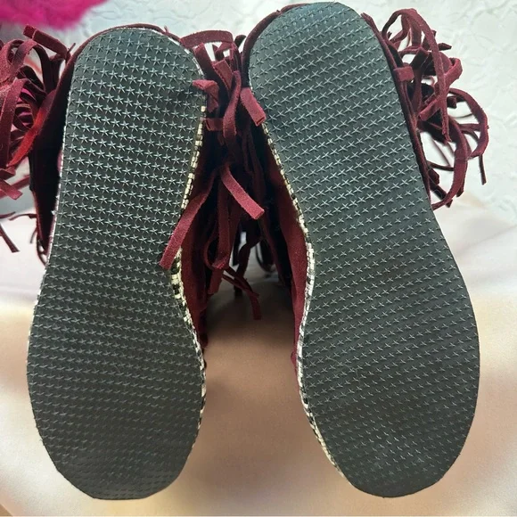 Bohemian Fringe Knee-High Moccasin Boots - Wine (6)‼️NWOB‼️ - Picture 13 of 15